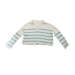 Jessica Simpson White Striped Knit Long Sleeve Crop Top Size Large